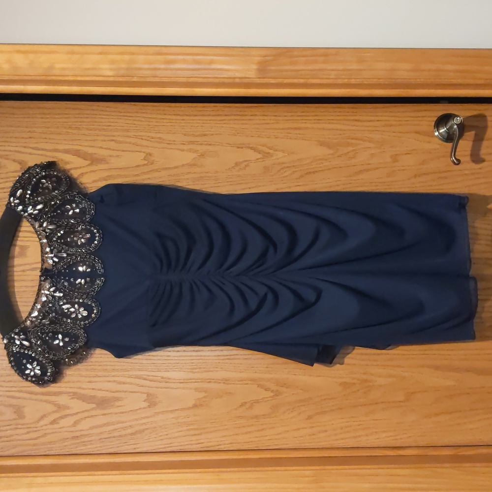 Xscape, navy blue embellished chiffon sheath dress FREE SHIPPING 24 HOURS ONLY!! - Picture 4 of 7
